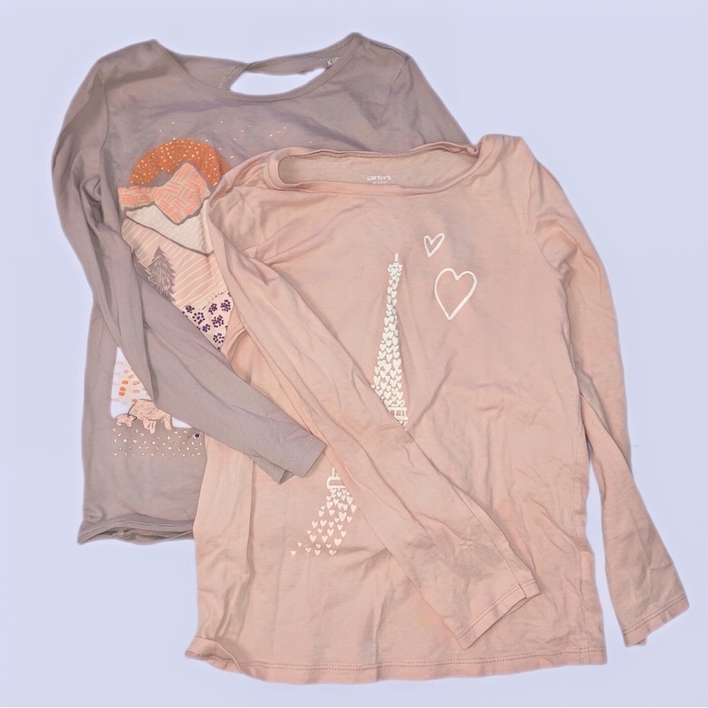 3/$15 Girls Size 8 Carter's Graphic Long Sleeve Tees Lot of 2